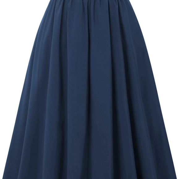 Blue Skirt Vintage High Waist Pleated Skirt with Pockets - Picture 3 of 7